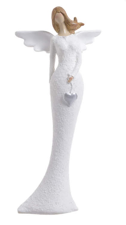 anděl se srdcem 28 cm - bílá